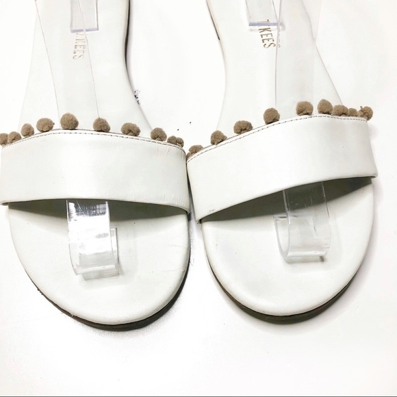 Tkees Alex Pompom Leather Slide Sandals White 10 - Picture 2 of 5